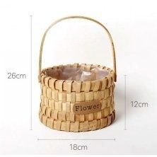 Wood chip woven basket, round, 20&times;20&times;26 cm - 27011912
