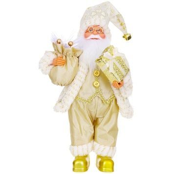 Świąteczna figurka Mikołaj w białym futrze, z prezentami i latarnią, 30 cm - 689025