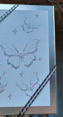 Silver gift boxes with clear window and butterfly sketch pattern, set of 3 pcs, 11036786