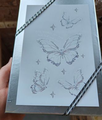 Silver gift boxes with clear window and butterfly sketch pattern, set of 3 pcs, 11036786
