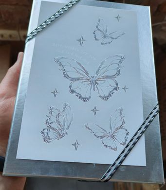 Silver gift boxes with clear window and butterfly sketch pattern, set of 3 pcs, 11036786