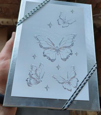 Silver gift boxes with clear window and butterfly sketch pattern, set of 3 pcs, 11036786