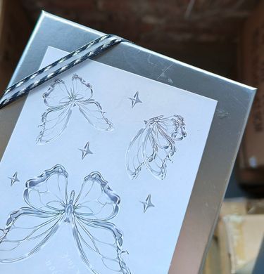 Silver gift boxes with clear window and butterfly sketch pattern, set of 3 pcs, 11036786