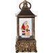 Rectangular lantern lamp, bronze, with Santa and an elf by a tree, musical