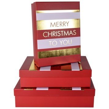 Set of rectangular Christmas gift boxes, red with Merry Christmas lettering, 3 pcs - 18033601