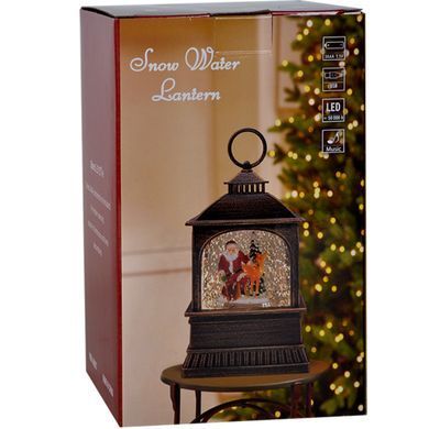 Rectangular lantern lamp, bronze, with a snowman by a tree, musical