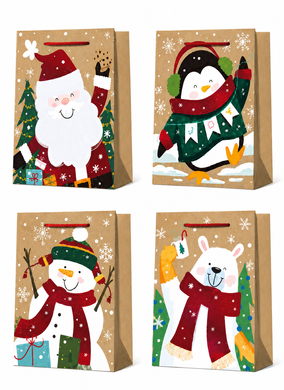 Kraft bag M 26&times;32&times;12 cm, with a bear, cord handles, 5584M