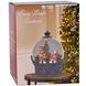 Snow globe lamp on a stand, bronze, with Santa in a sleigh with a reindeer by a tree, musical