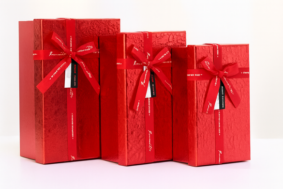 Red glossy textured gift boxes with bow, set of 3 pcs, 11034626