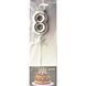 Cake topper number 8, silver 3D with crown and bow, 21.5 cm - 316898