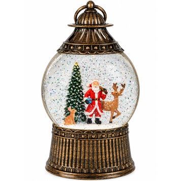 Snow globe lamp, bronze, with Santa in a sleigh with a reindeer