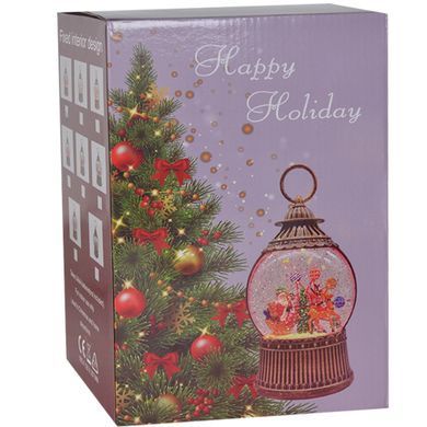 Snow globe lamp, bronze, with Santa in a sleigh with a reindeer