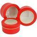 Round red gift boxes with window and gold rim &mdash; set of 3 pcs, &Oslash; 18.5&ndash;22 cm, 21037022