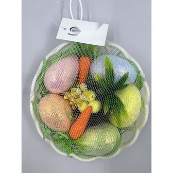 Великодній кошик з яйцями, у кошику з сіткою, 4&times;6 см, дизайн 1 - 27011432