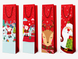 Bottle bag 12&times;36&times;9 cm, red with cartoon Santa and reindeer, cord handles, 9090B