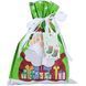Drawstring poly gift bag 24 &times; 32 cm, green, Christmas Santa print, 286059