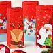 Bottle bag 12&times;36&times;9 cm, red with cartoon Santa and reindeer, cord handles, 9090B