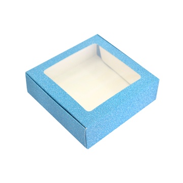 Подарункова коробка з віконцем блакитна 19014L