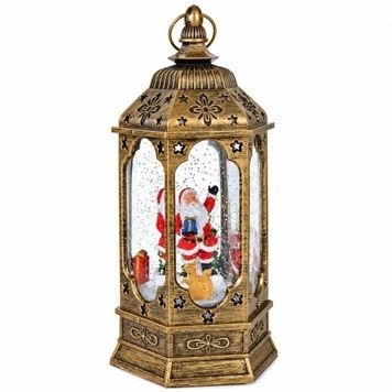 Hexagonal lantern lamp, bronze, with Santa