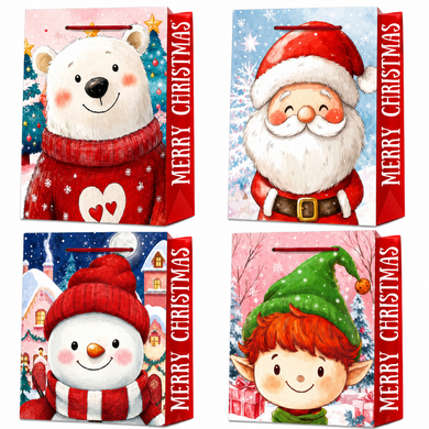 Gift bag M 26&times;32&times;12 cm, with Christmas characters, cord handles, 7683M