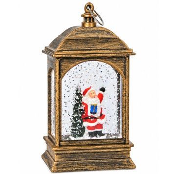 Rectangular lantern lamp, bronze, with Santa by a tree