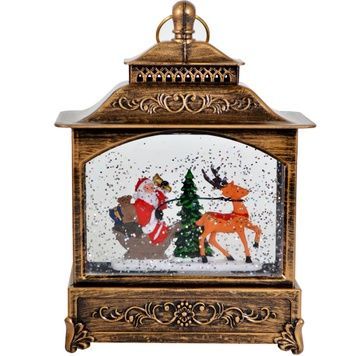 Square lantern lamp, bronze, with Santa and a reindeer