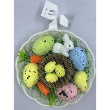 Великодній кошик з яйцями, у кошику з сіткою, 3&times;5 см, дизайн 1 - 27011438