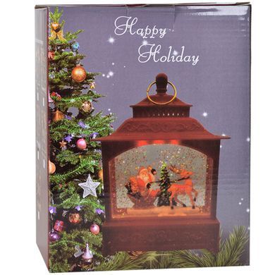 Square lantern lamp, bronze, with Santa and a reindeer