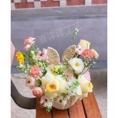 Paper rope woven basket, with bunny ears, round, 18 cm - 27011839