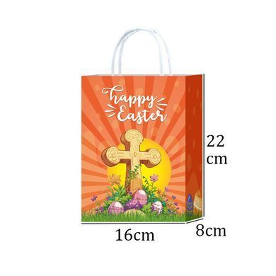 Easter paper bag with bunnies and an Easter cross, 4 designs, 15&times;21&times;8 cm, twisted handles - 27012111