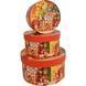 Set of round Christmas gift boxes, red with gingerbread house, 3 pcs - 21030839
