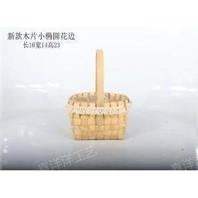 Wood chip woven basket, oval, with lace trim, 16&times;14&times;23 cm - 27012051