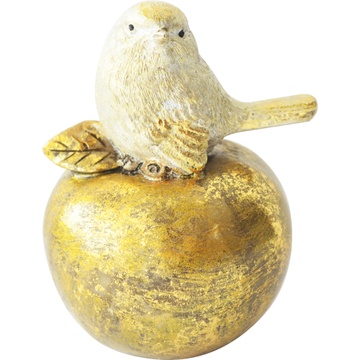 Декоративна золота статуетка Пташка на яблуці 10см 218444