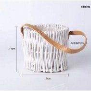 Корзина плетеная из полиротанга, круглая, с кожаной ручкой, белая, 15&times;30 см - 27012004
