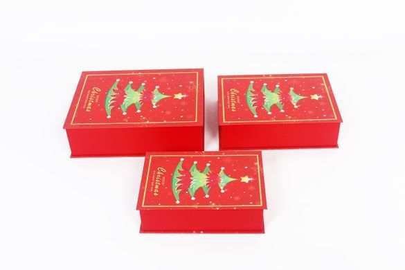 Christmas book-shaped gift boxes, red with Christmas tree, 3 pcs - 11038579