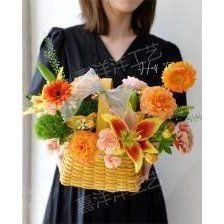 Wood chip woven basket, square, 18.5&times;14&times;23.5 cm - 27012056