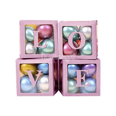 Набор блестящих коробок для шаров розовых love 4 шт 26784