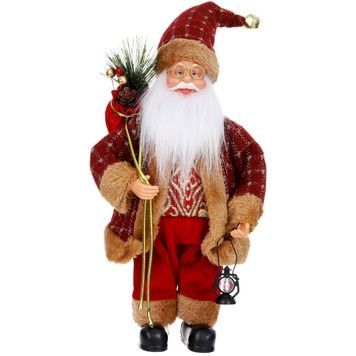 Świąteczna figurka Mikołaj w skandynawskim dzianinowym swetrze, z nartami, 30 cm - 689018