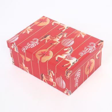 Set of rectangular Christmas gift boxes, red with gold rocking horses, 10 pcs - 11108142