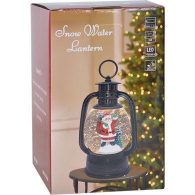 Kerosene-style lantern lamp, bronze, with a snowman and a reindeer, musical