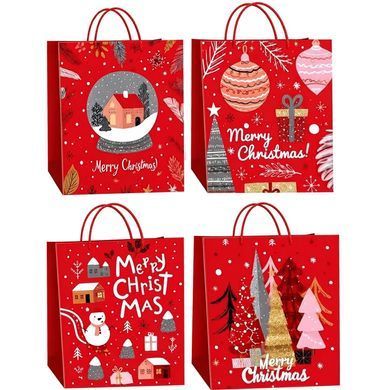 Kraft bag XL 31&times;42&times;11.5 cm, red Merry Christmas, twisted paper handles, 80008XL